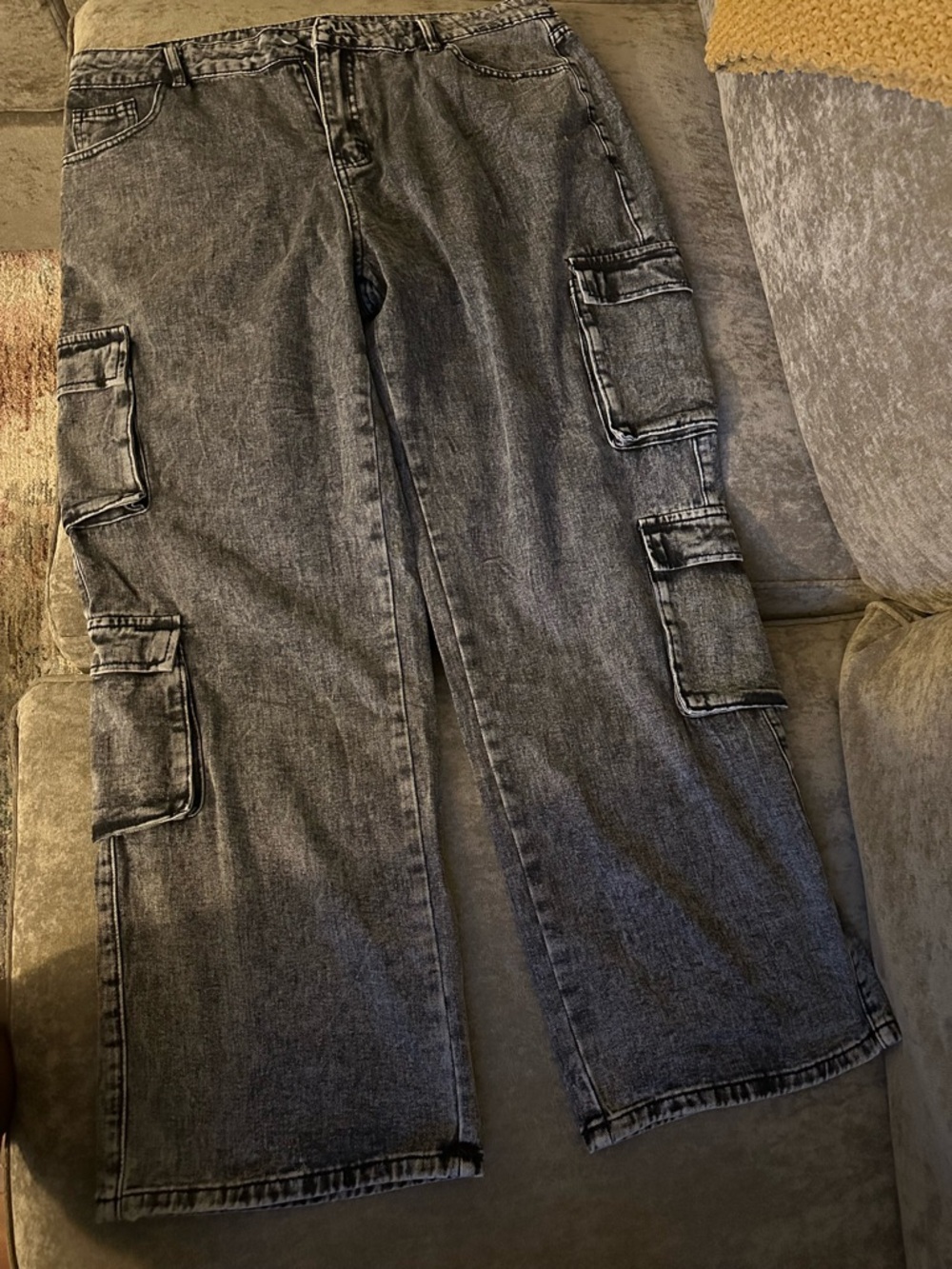 SHEIN Washed Gray Wide Leg Cargo Jeans